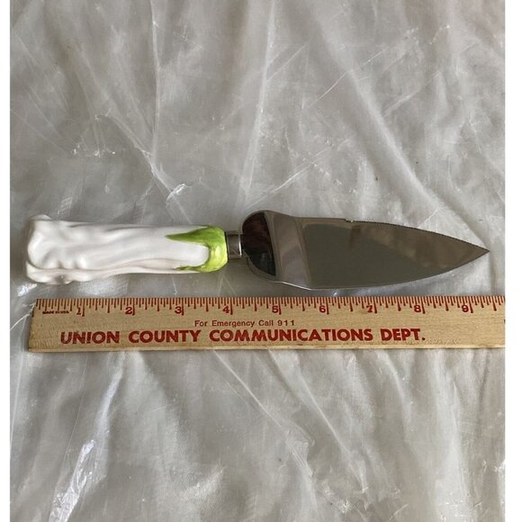 Wedding Cake Server & Knife Set White Rose Bud Floral Handles Stainless Steel - Picture 7 of 15